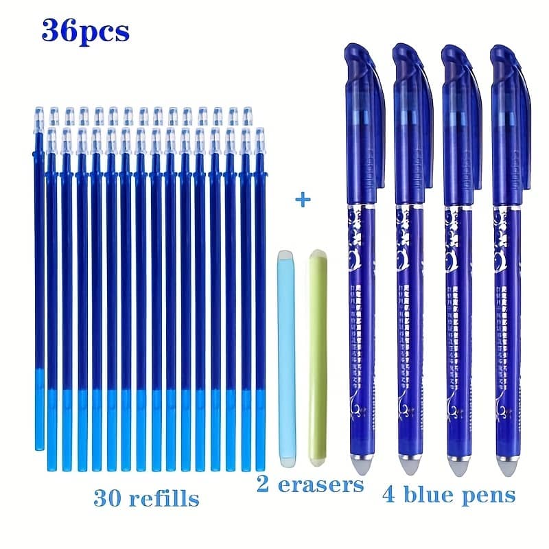 36pcs Set Of Erasable Gel Pens 0.5mm Blue With Replaceable Cores, Magic Erasable Gel Pens With Full Needle Tube Tips, Hot Erasable Office Student Stationery Gel Ink Rollerball Pens Shop Online at Dubai Trades 2