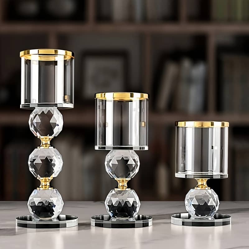3pcs Crystal Glass Candle Holder, Polished Tabletop Centerpiece, Romantic Dinner Photo Props For Christmas Halloween Easter Hanukkah Thanksgiving Candleholder Sets Shop Online at Dubai Trades 2