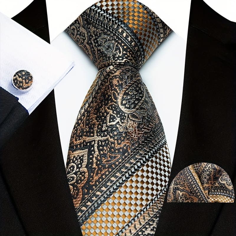3pcs Men’s Fashion 3.15 Inch Polyester Floral Stripe Tie Square Scarf Cuff Set Combination Accessories Shop Online at Dubai Trades 2