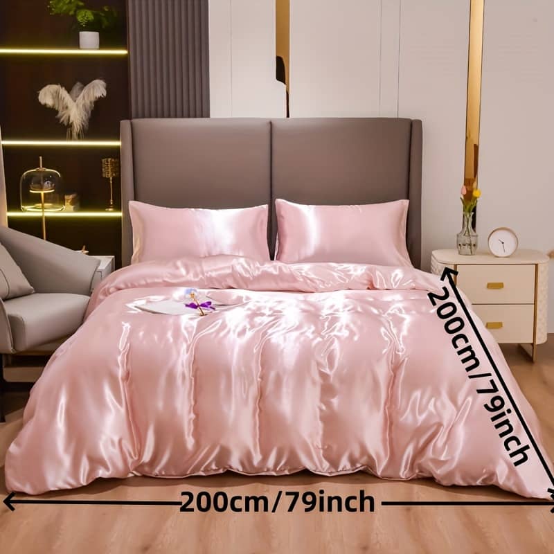 3pcs Satin Duvet Cover Set, Luxury Silky Solid Color Bedding Set, Soft Comfortable Duvet Cover, For Bedroom, (1*duvet Cover + 2*pillowcase, Without ) Bedding Shop Online at Dubai Trades 2