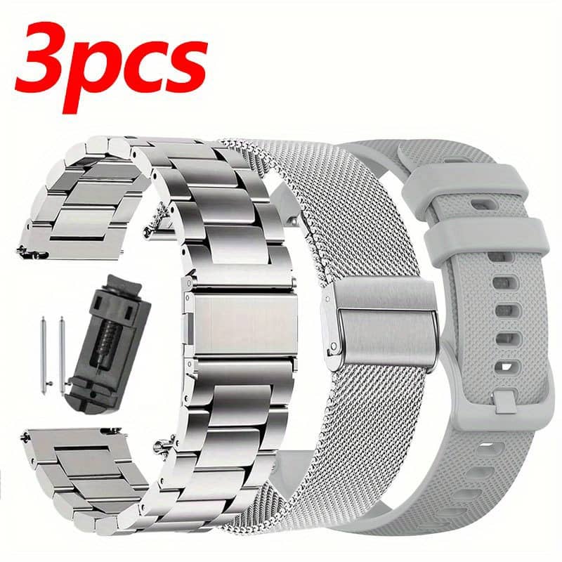 3pcs Smartwatch Strap, Suitable For 20mm&22mm Stainless Steel Milanese Strap With & Huawei & Garmin & & Xiaomi & Fossil & Honor Smartwatches Band Men And Women Metal Wristband Accessories Shop Online at Dubai Trades 2