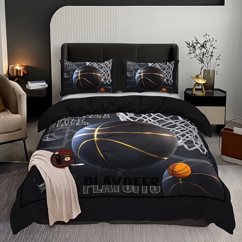 3pcs Sports Basketball Duvet Cover Set (1 Duvet Cover + 2 Pillowcase Without Pillow Insert), Soft And Breathable Hd Printing Bedding Set For Home Dormitory Bedding Shop Online at Dubai Trades 2