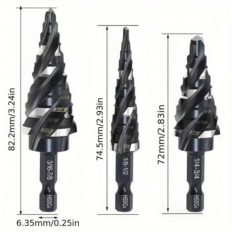 3pcs Steel Step Drill Bit Set, M35 Cobalt Hss Four-, Hex Shank, Four-helical Flute Design, 1/8″-7/8″ Range, For Metal, Wood, Plastic, Stainless Steel & Aluminum Business, Industry & Science Shop Online at Dubai Trades 2