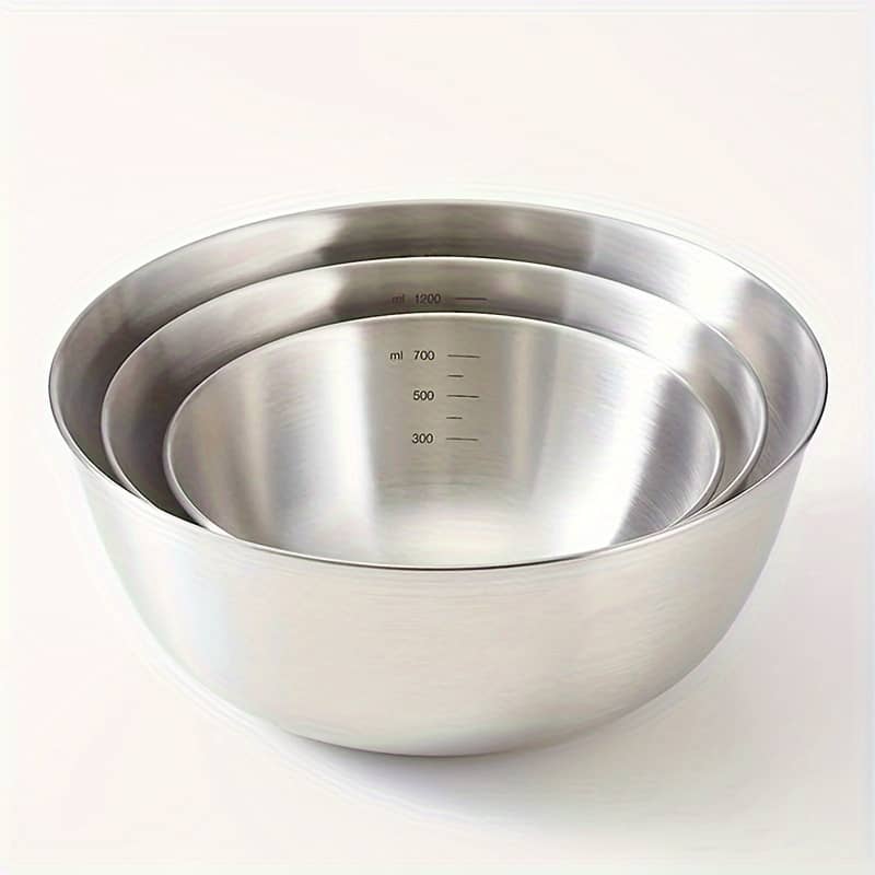 3pcs/set Stainless Steel Mixing Bowls With Measurement Marks, Durable Salad Bowl Set For Cooking, Baking, And Prepping, Kitchen And Restaurant Essentials Bowls Shop Online at Dubai Trades 2