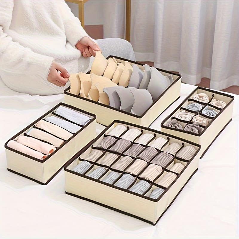 4pcs/set Underwear Storage Boxes, Closet Drawer Divider Organizer, Simple Foldable Storage Box For Socks, Bras, Underwear, Ties, Belts, Scarves Storage Accessories Shop Online at Dubai Trades 2