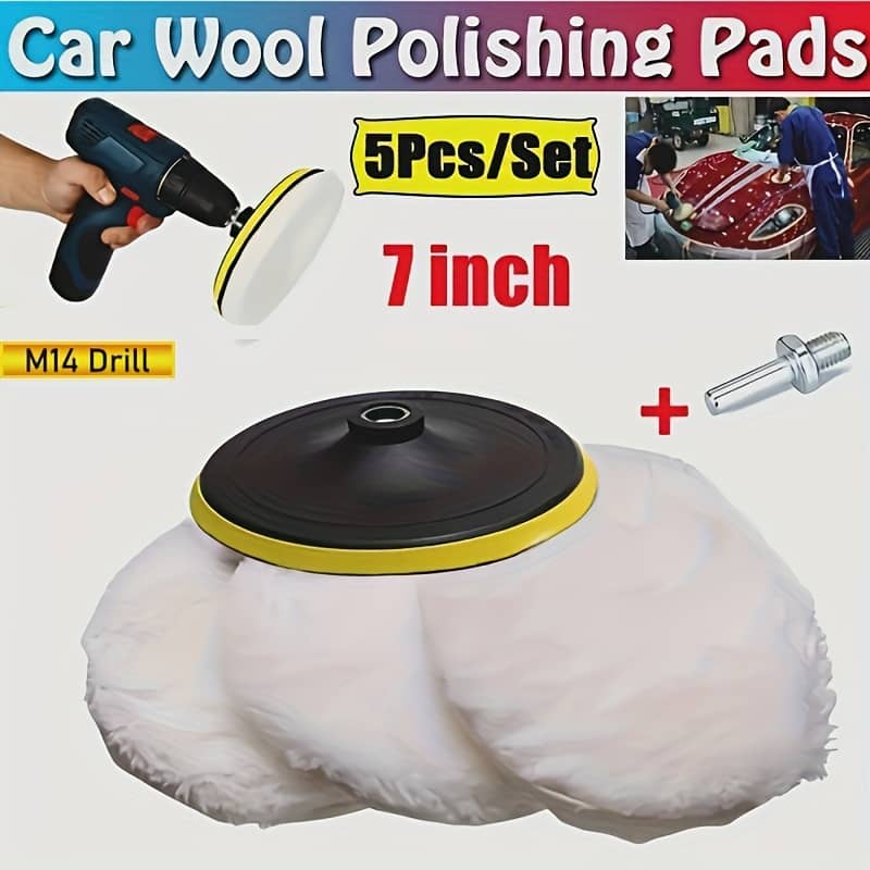 5pcs, 7 Inches Car Polishing Waxing Buffing Wheel Pad Car Polisher Kit For Auto M14 Drill Connector Car Paint Care Car-styling Abrasive & Finishing Products Shop Online at Dubai Trades 2