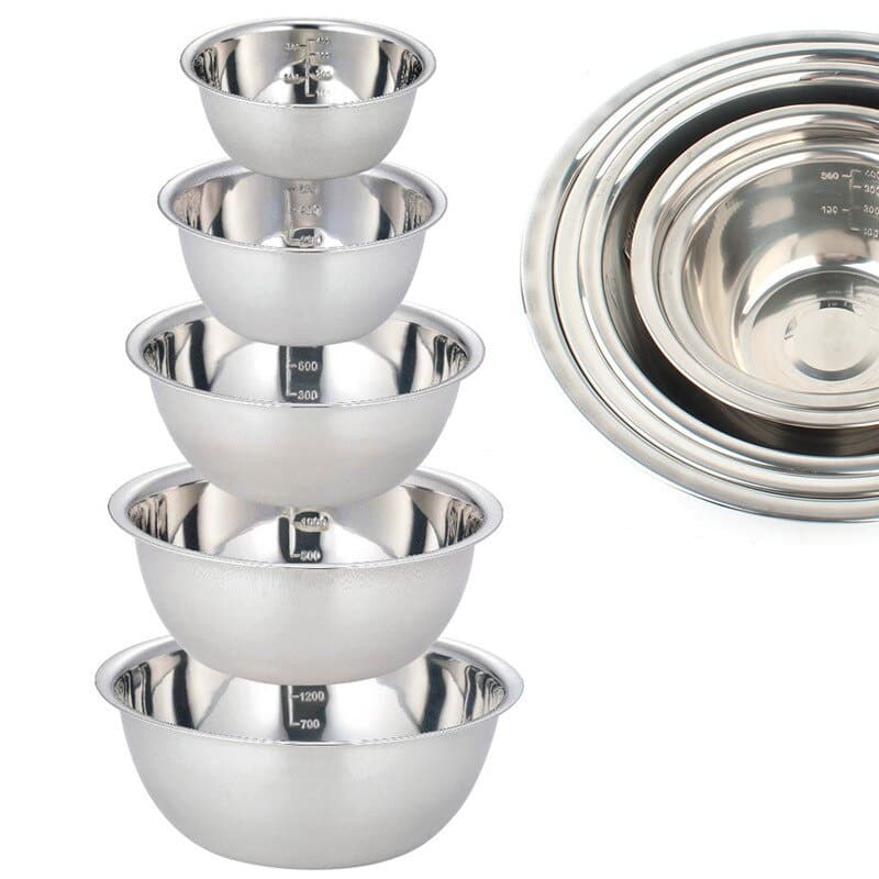 5pcs Non-slip Stainless Steel Mixing Bowls Set – Kitchen Cooking And Baking – Nesting Design For Bakeware Shop Online at Dubai Trades 2