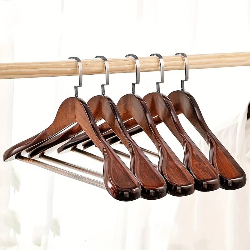 5pcs Non-slip Wooden Clothes Hangers, Solid Wood Drying Rack For Wardrobes, Bedroom, Household Space Saving Storage Organizer For Bedroom, Closet, Wardrobe, Home Clothes Hangers Shop Online at Dubai Trades 2