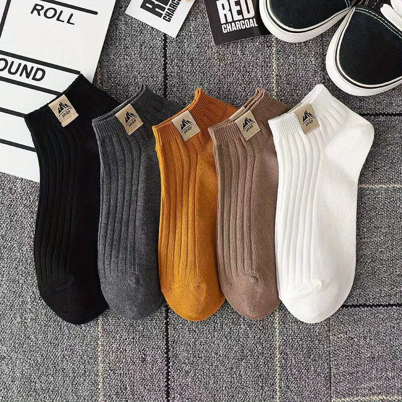 5pcs Thin Ankle Socks For – Breathable, Anti-odor, Sweat Absorbent, Low-cut No-show Design In Black, Gray, Yellow, White, Brown With Label – Polyester & Spandex , Cute Socks Accessories Shop Online at Dubai Trades 2