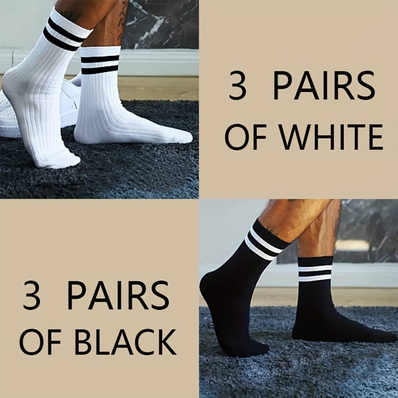 6 Pairs Of Men’s Trendy Striped Crew Socks, Breathable Comfy Casual Unisex Socks For Men’s Outdoor Wearing Wearing Clothing Shop Online at Dubai Trades 2