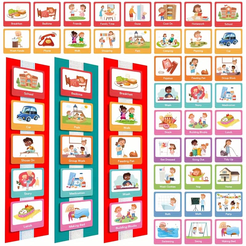 60pcs Visual Schedule Cards, Daily Routine Cards For Home Day Night Routine Chart Cards, Visual Wall Planner Chore Chart Card Stock Shop Online at Dubai Trades 2