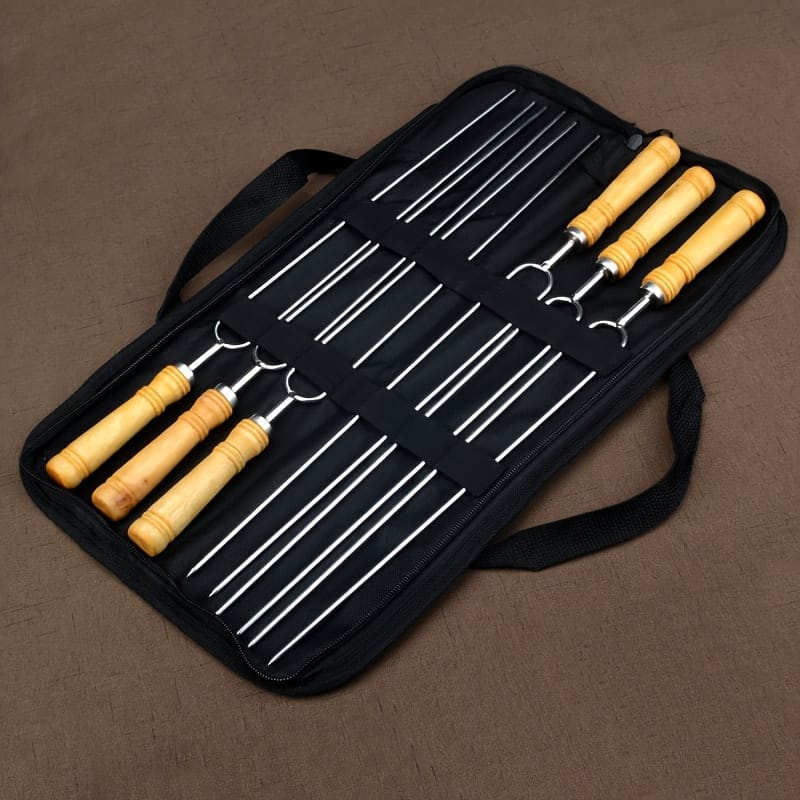 6pcs Stainless Steel Barbecue Forks – Long-handled Bbq Skewers For Chicken Wings, Lamb Legs, Grilling Accessories With Wooden Handle & Storage Bag Barbecue Forks & Claws Shop Online at Dubai Trades 2