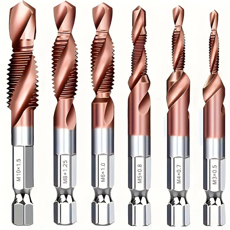 6pcs Tap Set With Countersink & Deburr – Metric M3 To M10, 1/4″ Hex Shank For Cutting Business, Industry & Science Shop Online at Dubai Trades 2