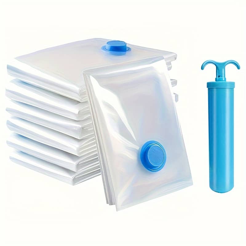 6pcs Vacuum Storage Bag With 1 Hand Pump, Portable Plastic Travel Bag Clothes Storage Bag, For Blankets, Bedding, Clothes, Quilts, Duvets, Supplies, Storage Space Saver Bags Clothing & Closet Storage Shop Online at Dubai Trades 2