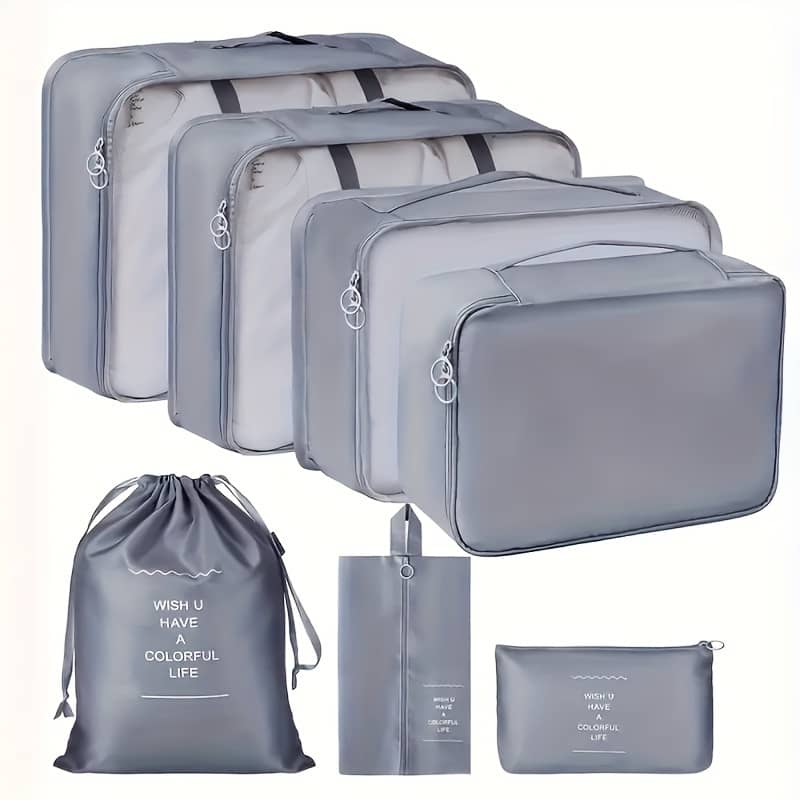 7-piece Travel Organizer Set, Large Capacity Portable Luggage Organizers, Various Sizes Packing Cubes With Shoe Bag, Drawstring Bag, And Toiletry Bag, Etc Clothing, Shoes & Jewelry Shop Online at Dubai Trades 2