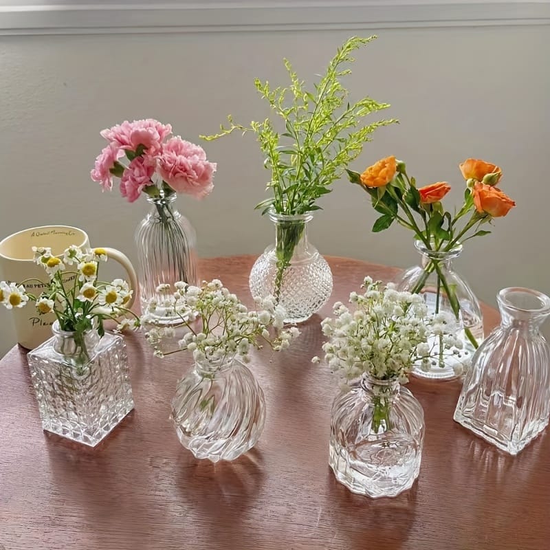 7pcs Set, Small Flower Vase, Transparent Vintage Flower Vase Centerpiece, Country Wedding Decoration, Home Dining Table Flower Decoration Home & Kitchen Shop Online at Dubai Trades 2