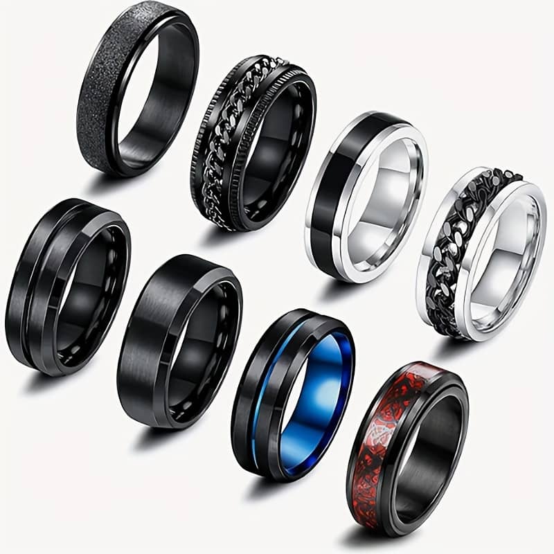 8pcs Men’ Steel Ring Set – , Rotating Rings, Wedding & Engagement Bands, Sizes 7-13 Clothing, Shoes & Jewelry Shop Online at Dubai Trades 2