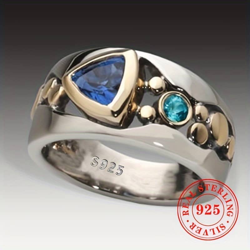 925 Sterling Silver Two- Triangle Cut Blue Artificial Synthetic Gemstone Vintage Ring Jewelry Clothing, Shoes & Jewelry Shop Online at Dubai Trades 2