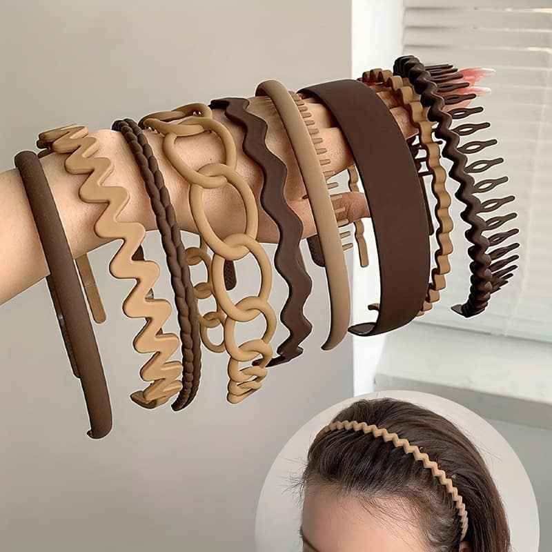9pcs Toothed Headbands, Non-slip Matte Hair Bands, Simple & Cute Style, Solid Color Comb Teeth Hair Accessories Set Accessories Shop Online at Dubai Trades 2