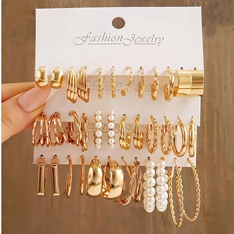 A Set Of 36 Pieces Of Stylish Circular Earrings For Women With Geometric Wide Design, Elegant And Suitable For , Parties, And Gifts. Clothing, Shoes & Jewelry Shop Online at Dubai Trades 2