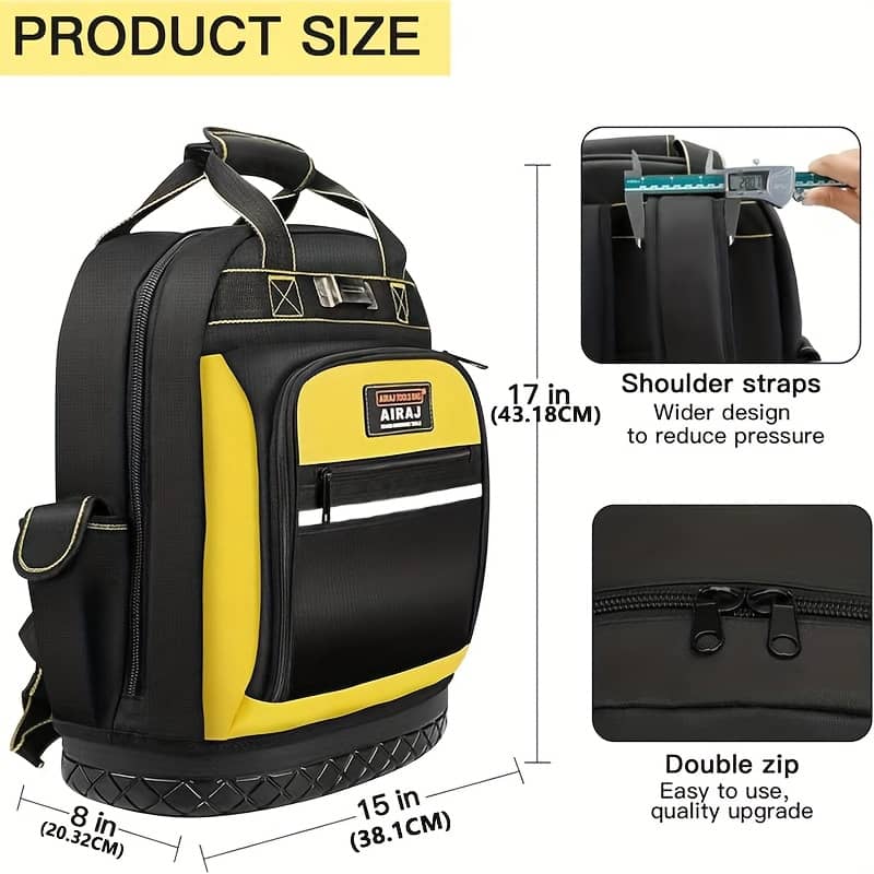 Airaj Multifunctional Backpack With Large Capacity, Waterproof Plastic Bottom And Multiple Pockets Design, Adjustable Shoulder Strap, Electrician Specific Storage Bag Business, Industry & Science Shop Online at Dubai Trades 2