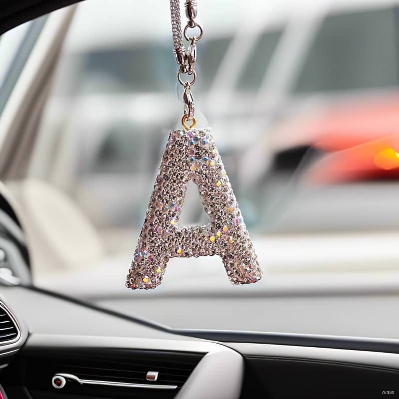 Alphabet Letter Pendant For Vehicle Mirror, Sparkling Rhinestone Hanging Charm, Reflective Ornament – Metal Material Automotive Shop Online at Dubai Trades 2
