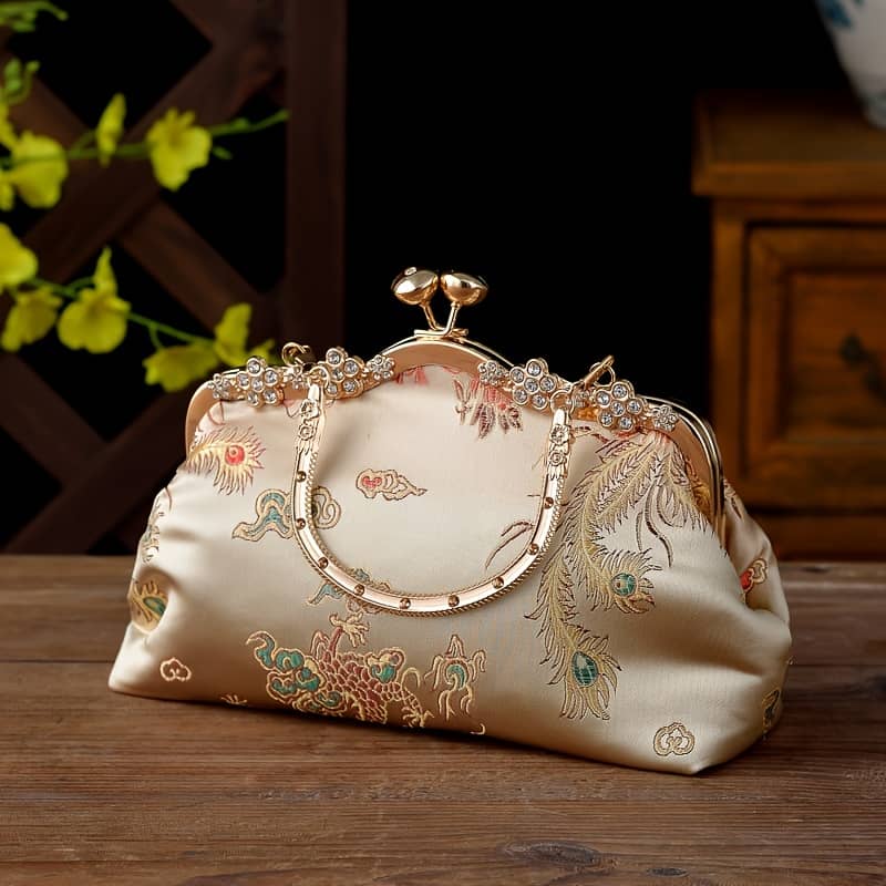 Beaded Beauty] Elegant Evening Clutch Bag For Women, Fabric Handbag With Adjustable Strap, Buckle Closure, Polyester Lined, Beaded Embellishment, Vintage Style Dinner Purse Clothing, Shoes & Jewelry Shop Online at Dubai Trades 2