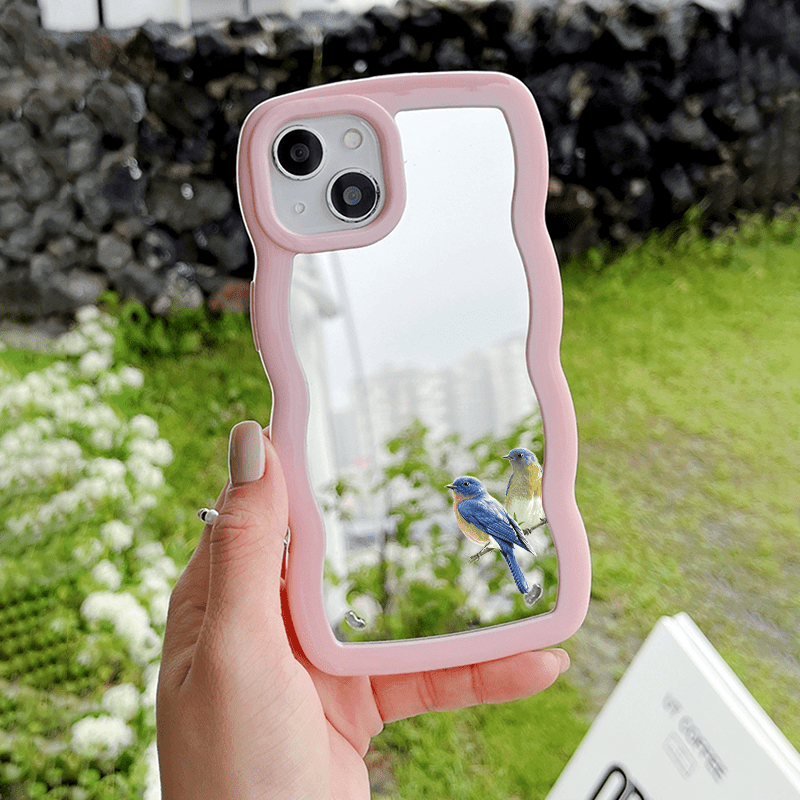 Blue Bird Pattern Mirror Phone Case, Slim & Soft Liquid Silicone Case For Iphone 14 13 12 11 8 7 X Xr Xs Max Basic Cases Shop Online at Dubai Trades 2
