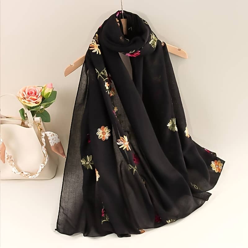 Boho Style Embroidered Polyester Shawl – Breathable And Beach Scarf, Elasticity Knitted Wrap For Spring And Autumn, Artistic Embroidery Craft – 1pc (no Feathers, 100% Polyester) Accessories Shop Online at Dubai Trades 2