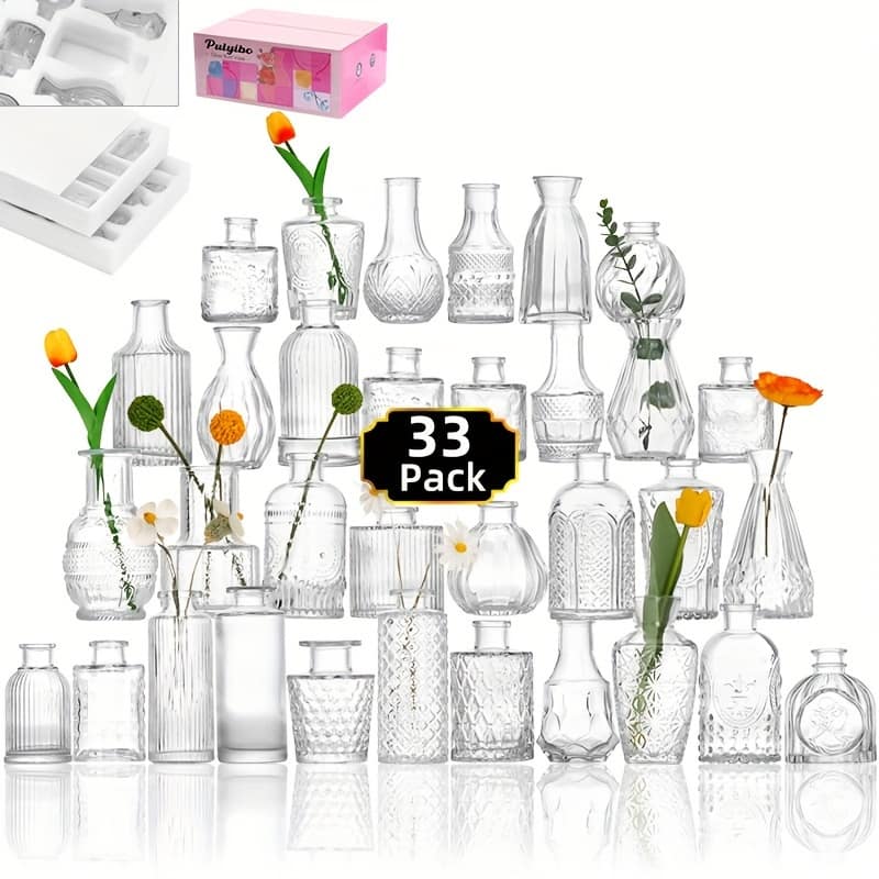 Bud Vase Set, 4-33pcs – Elegant Clear Glass Mini Vases For , Wedding Centerpieces & Home Table Decor, For Spring Home & Kitchen Shop Online at Dubai Trades 2