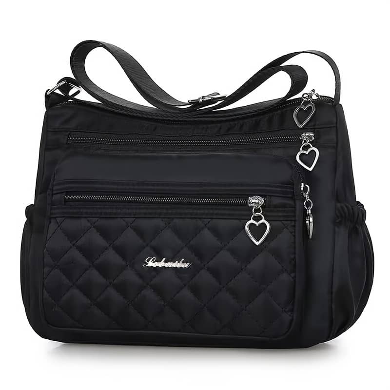 Chic Black Quilted Nylon Crossbody Bag For Women – Adjustable Strap, Lightweight & Versatile Shoulder Purse With Heart Charms And Zipper Compartments, Small Crossbody Bag Clothing, Shoes & Jewelry Shop Online at Dubai Trades 2
