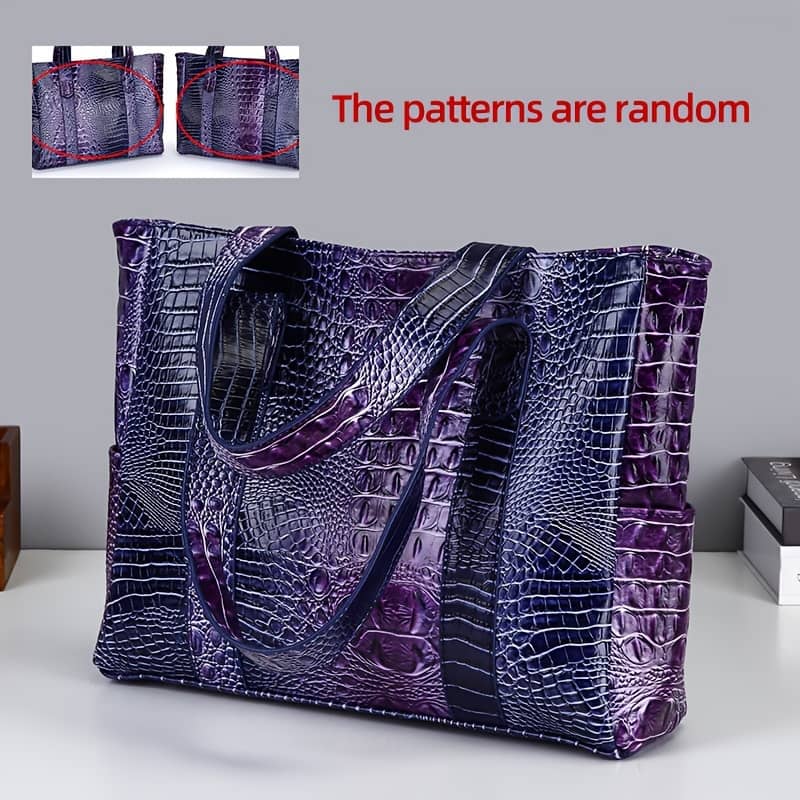 Chic Blue Crocodile-embossed Tote Bag For Women – Shoulder & Handbag With Zip Closure, Pu Material Clothing, Shoes & Jewelry Shop Online at Dubai Trades 2