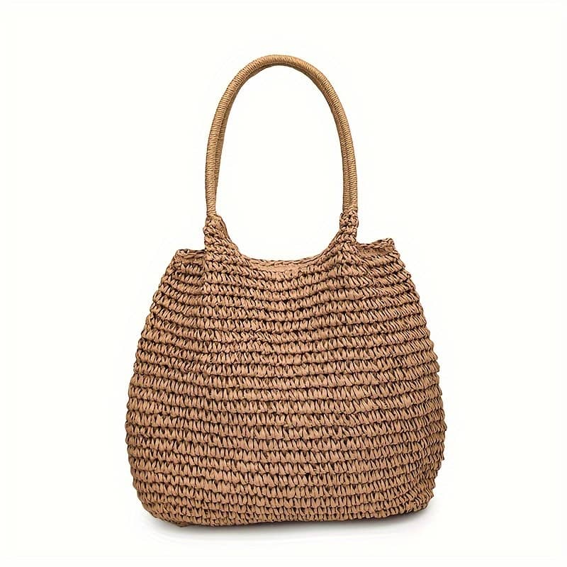 Chic Boho Woven Straw Shoulder Bag – Versatile Beach & Travel Tote, Large Capacity, Magnetic Closure, Khaki/ivory Clothing, Shoes & Jewelry Shop Online at Dubai Trades 2