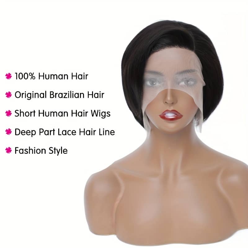 Chic Cut Lace Front Wig For Women – 13x4x1 Human Hair, Short Bob Style With Pre-plucked Hairs, Straight Texture, 150% Density Beauty & Personal Care Shop Online at Dubai Trades 2