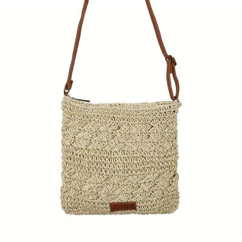 Chic Handmade Paper Straw Crossbody Bag – Solid Color, Zipper Closure, Polyester Lined, Accessory Messenger Bag For Summer Beach And Urban Clothing, Shoes & Jewelry Shop Online at Dubai Trades 2