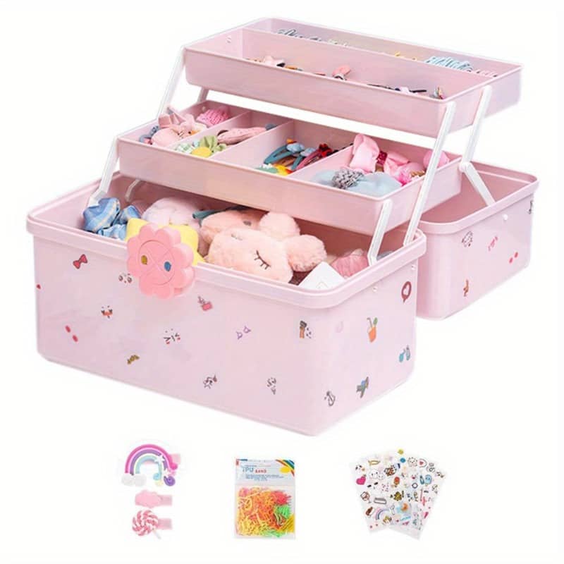 Chic Pink Hair Accessory Organizer Box With Lid – Girls’ Headwear, Jewelry & More – Includes Diadem & Stickers Clothing, Shoes & Jewelry Shop Online at Dubai Trades 2