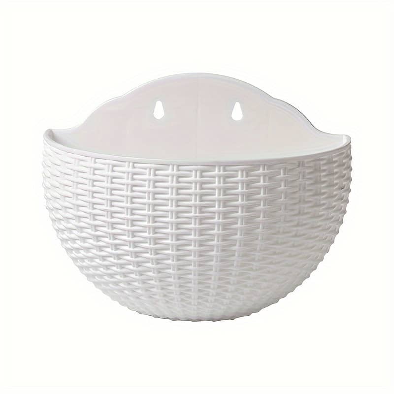 Contemporary Plastic Planter – 1pc Rattan Half Round Flower Basket, No-drill Decorative Urn For Indoor Outdoor Garden, Hydroponics Container Gardening & Lawn Care Shop Online at Dubai Trades 2