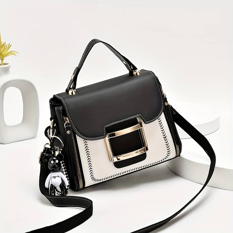Contrast Handbag, Women’s Buckle Decor Crossbody Bag, Elegant Top Handle Mini Square Purse Clothing, Shoes & Jewelry Shop Online at Dubai Trades 2