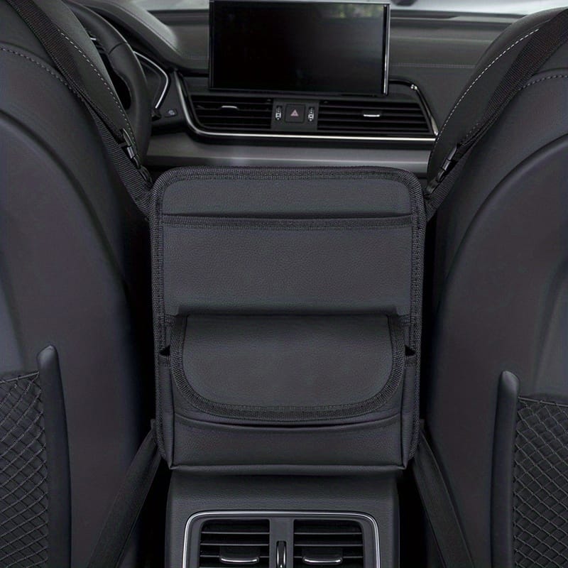 Deluxe Car Seat Organizer With Cup Holder & Tissue Box – Pu Leather, Foldable, Multi-compartment Storage For Front & Rear Seats, Armrest Mount, Black Automotive Shop Online at Dubai Trades 2