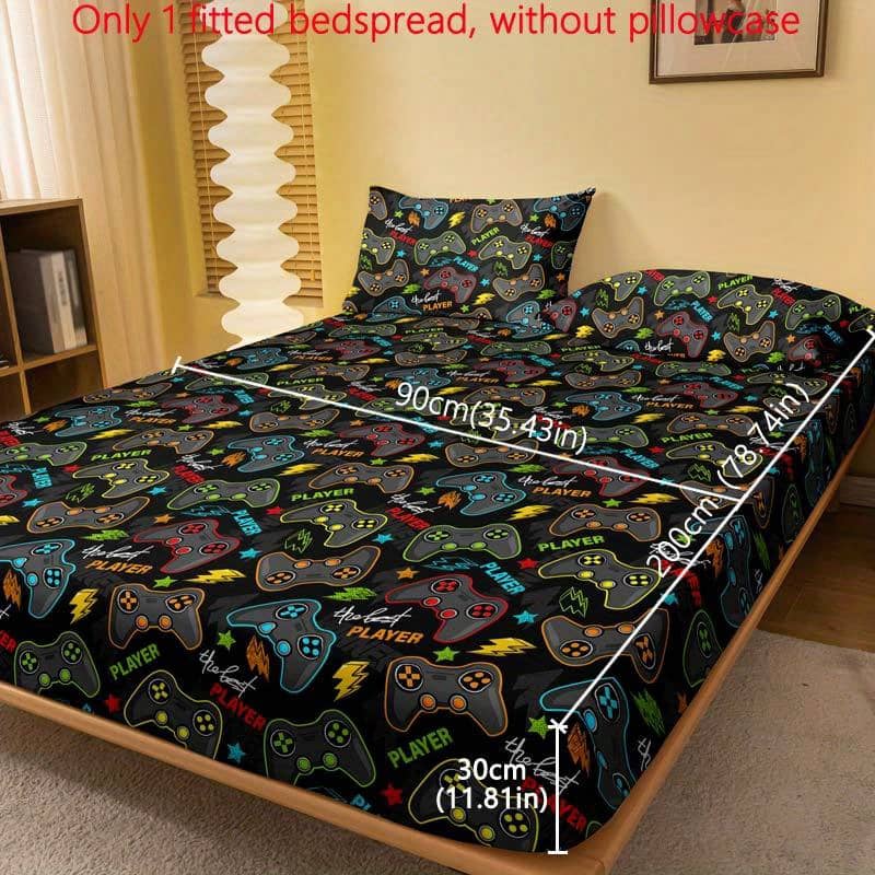 Elasticized, Modern Gamer Print Brushed Fitted Sheet – Soft, Breathable Polyester Bedding For Bedroom & , Machine Washable, Pillowcase Not Included, Flannel, Bedding Bedding Shop Online at Dubai Trades 2