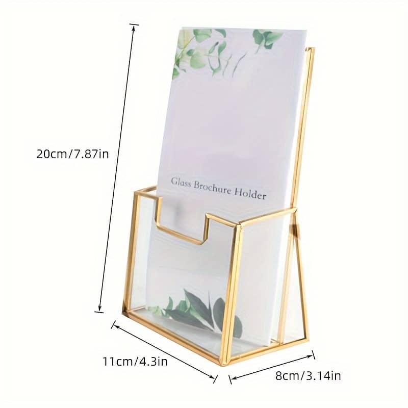 Elegant Golden Glass Brochure Holder – Sleek Slanted For 4×8″ Materials, Office & Trade Show Display Office & School Supplies Shop Online at Dubai Trades 2