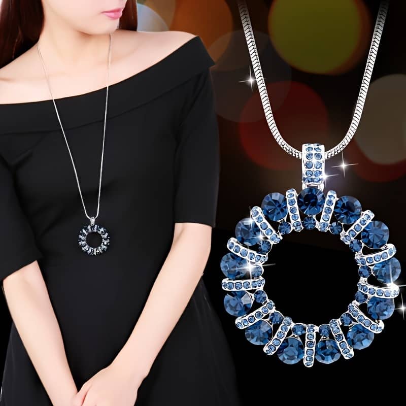 Elegant Korean Style Rhinestone Embellished Alloy Pendant Necklace, Versatile Long Chain For Women, With Sparkling Round , For And Special Occasions, Long Necklace Clothing, Shoes & Jewelry Shop Online at Dubai Trades 2