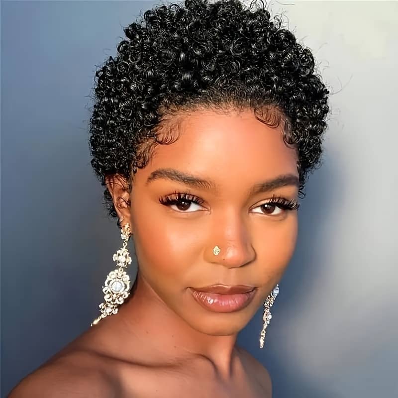 Elegant Short Wig For Women – Natural Black Brazilian Human Hair, Glueless Cut, 150% Density, Cap, , Short Hair Wig Beauty & Personal Care Shop Online at Dubai Trades 2