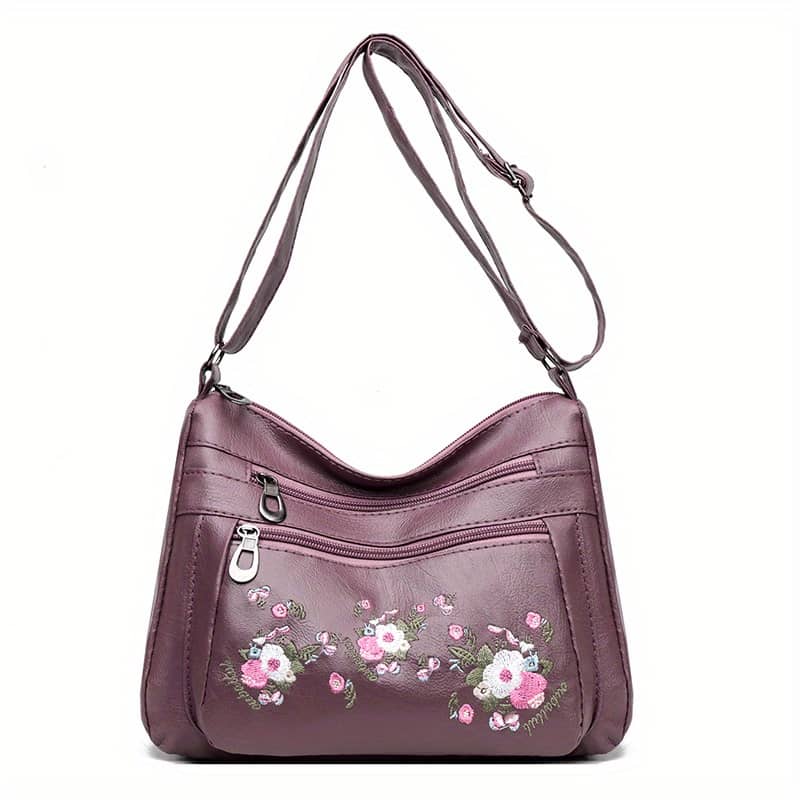 Embroidered Floral Crossbody Bag For Women, Large Capacity Messenger Shoulder Bag With Adjustable Strap, Zipper Closure, Polyester Lined, Foldable Design, , Fabric Material Clothing, Shoes & Jewelry Shop Online at Dubai Trades 2