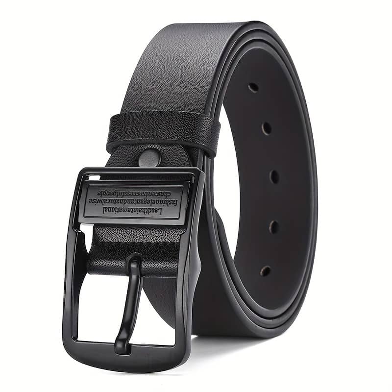 Essential, Men’s Sleek Black Leather Belt With Alloy Buckle – Versatile & Stylish For Casual Wear, Jeans, Buckle, Luxury Accessories Shop Online at Dubai Trades 2