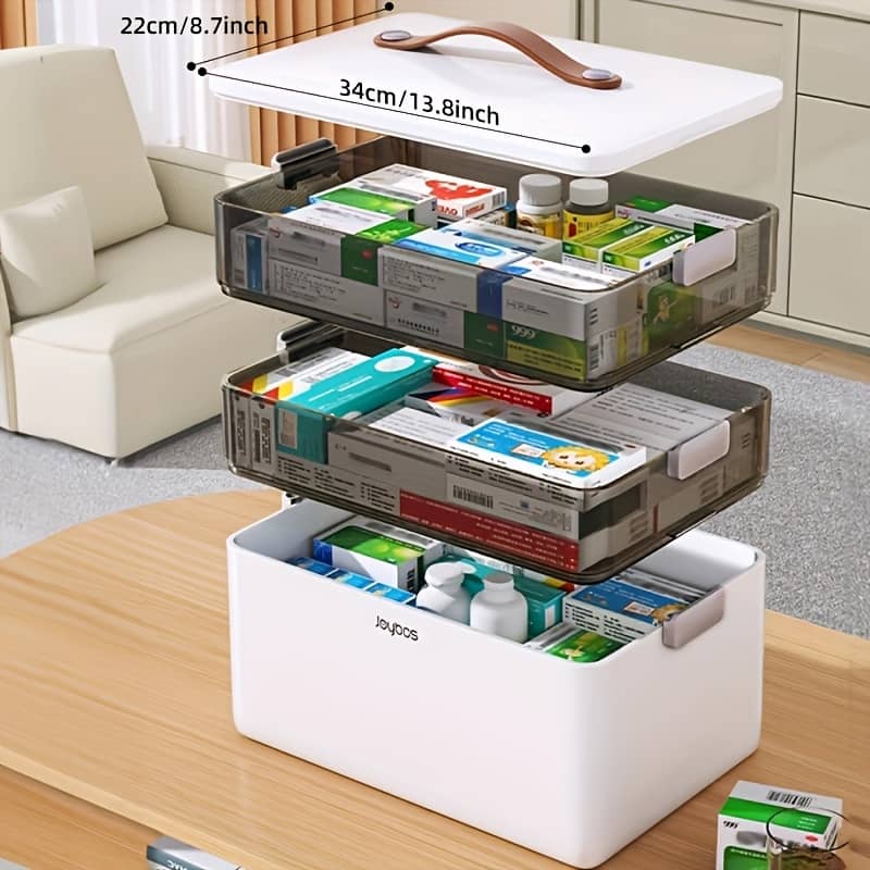 Extra Large Capacity Family Medicine Storage Box – Waterproof, Plastic With Transparent Window & Brown Leather Handle, Multi-compartment Organizer For Home & Emergency Needs Baskets, Bins & Containers Shop Online at Dubai Trades 2