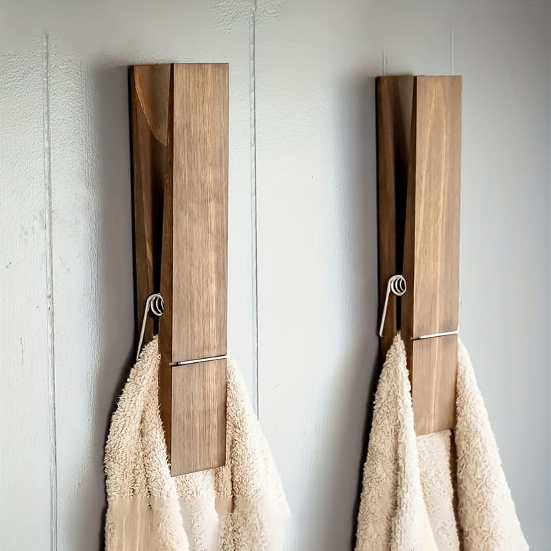Extra-large Wooden Towel Holder With Clothespin – Stylish Wall Mounted Storage Solution For Bathroom & Laundry Room Decor, Farmhouse Chic, Space-saving, , Rustic Wooden Bath Shop Online at Dubai Trades 2