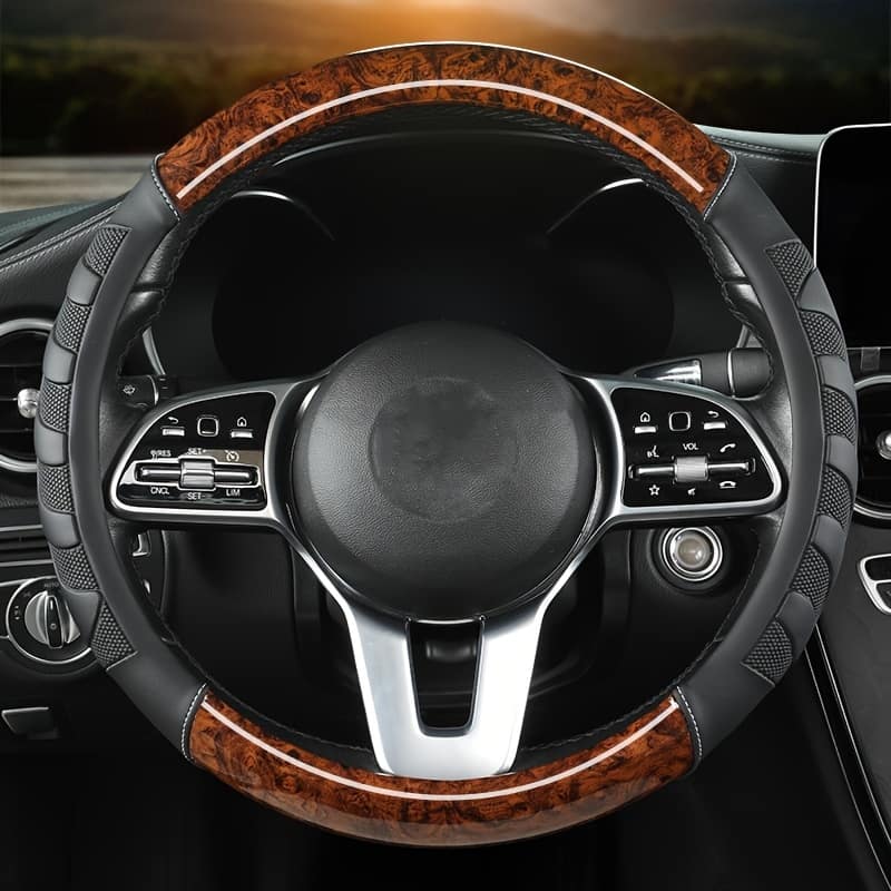 Fit Pu Leather Steering Wheel Cover With Wood Grain Pattern, Non-slip Breathable Design For – Accessory Automotive Shop Online at Dubai Trades 2