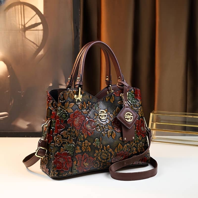 Floral Handbag For Women, Autumn Winter New Arrival, Hand-painted Tote With Zipper Closure, Elegant Mom Purse Clothing, Shoes & Jewelry Shop Online at Dubai Trades 2