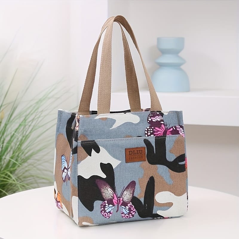 Flower Patterned Aluminum Foil Lunch Bag With Thick Insulation Layer And Front Zippered Pocket For Work And School Handbag Clothing, Shoes & Jewelry Shop Online at Dubai Trades 2